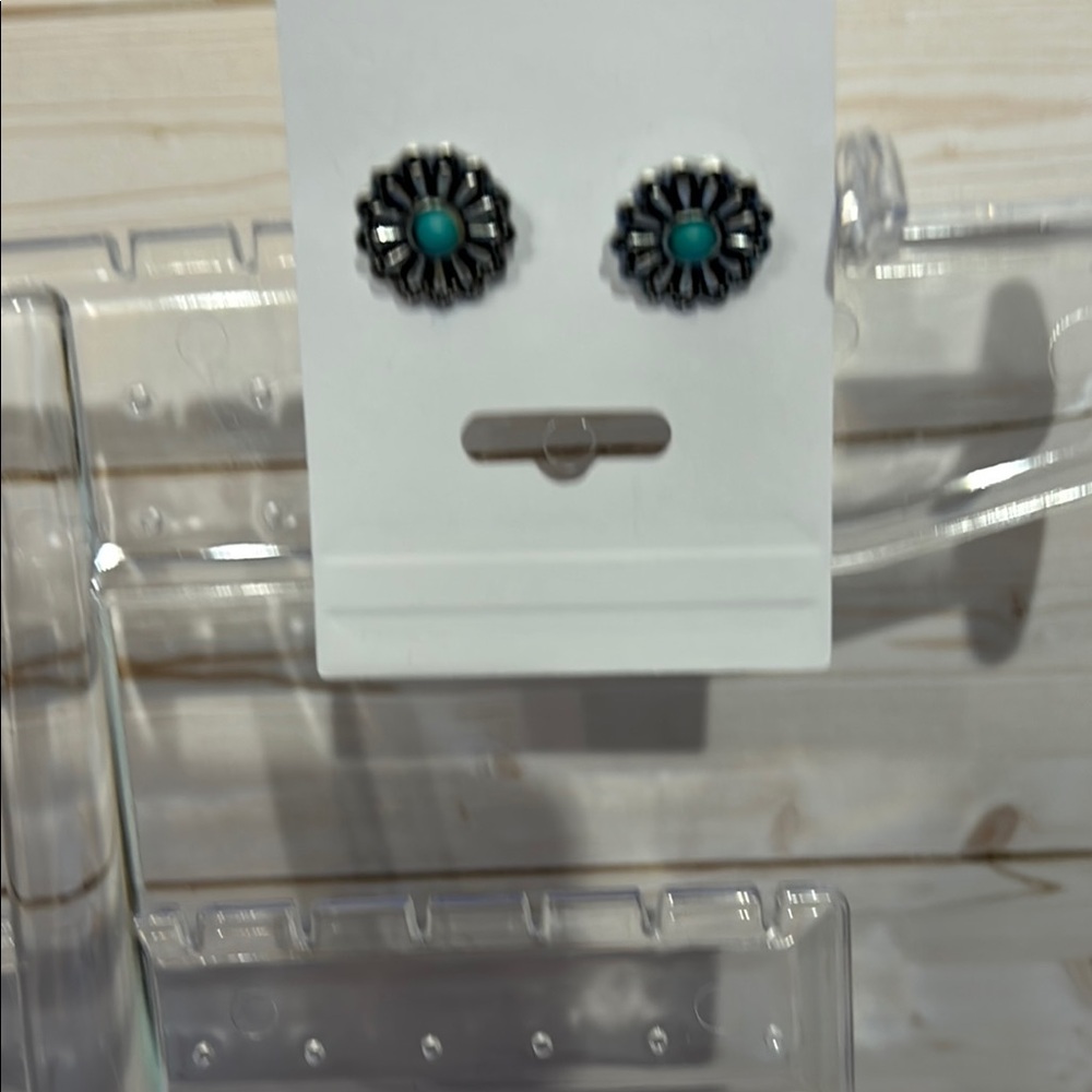 Silver and Turquoise Flower Earrings